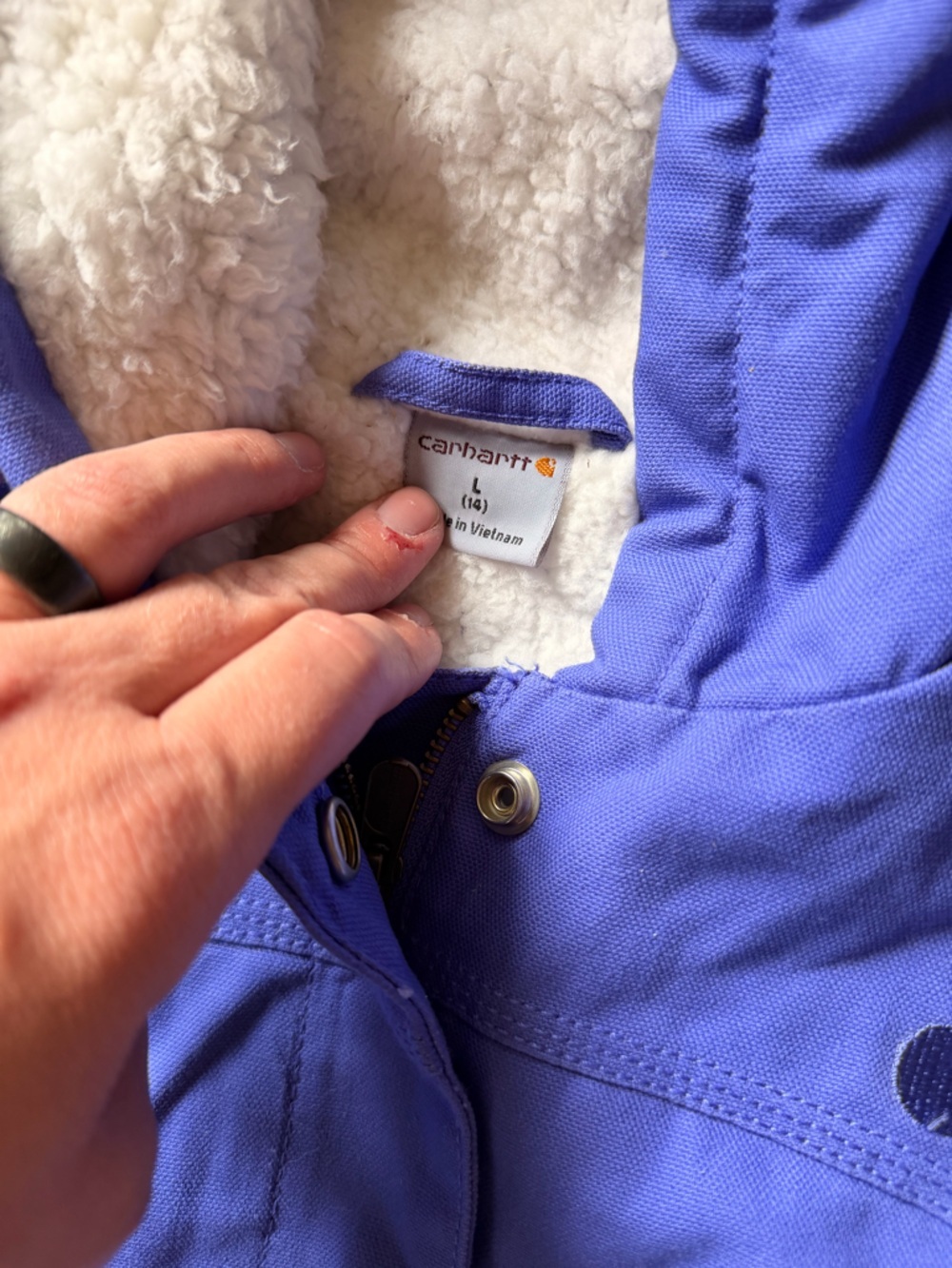Carhartt Girls Sherpa-Lined Hooded Jacket Purple Size Large (14) - Picture 2 of 2